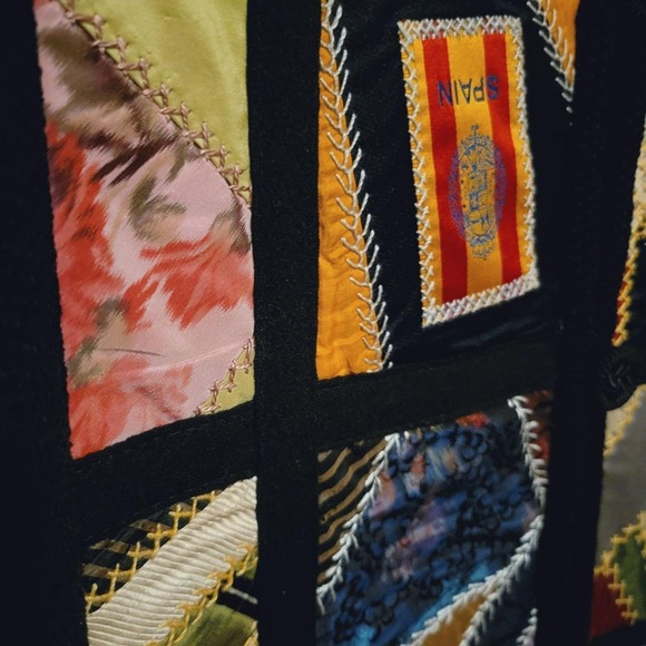 Crazy quilt cardigan sweater handmade art to wear oversized M Tobacco silks - Picture 4 of 10